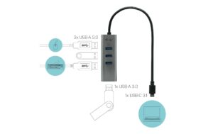 999899_2 - Mediatech Itec USB-C Metal Hub 4Port w/o Power Adapter